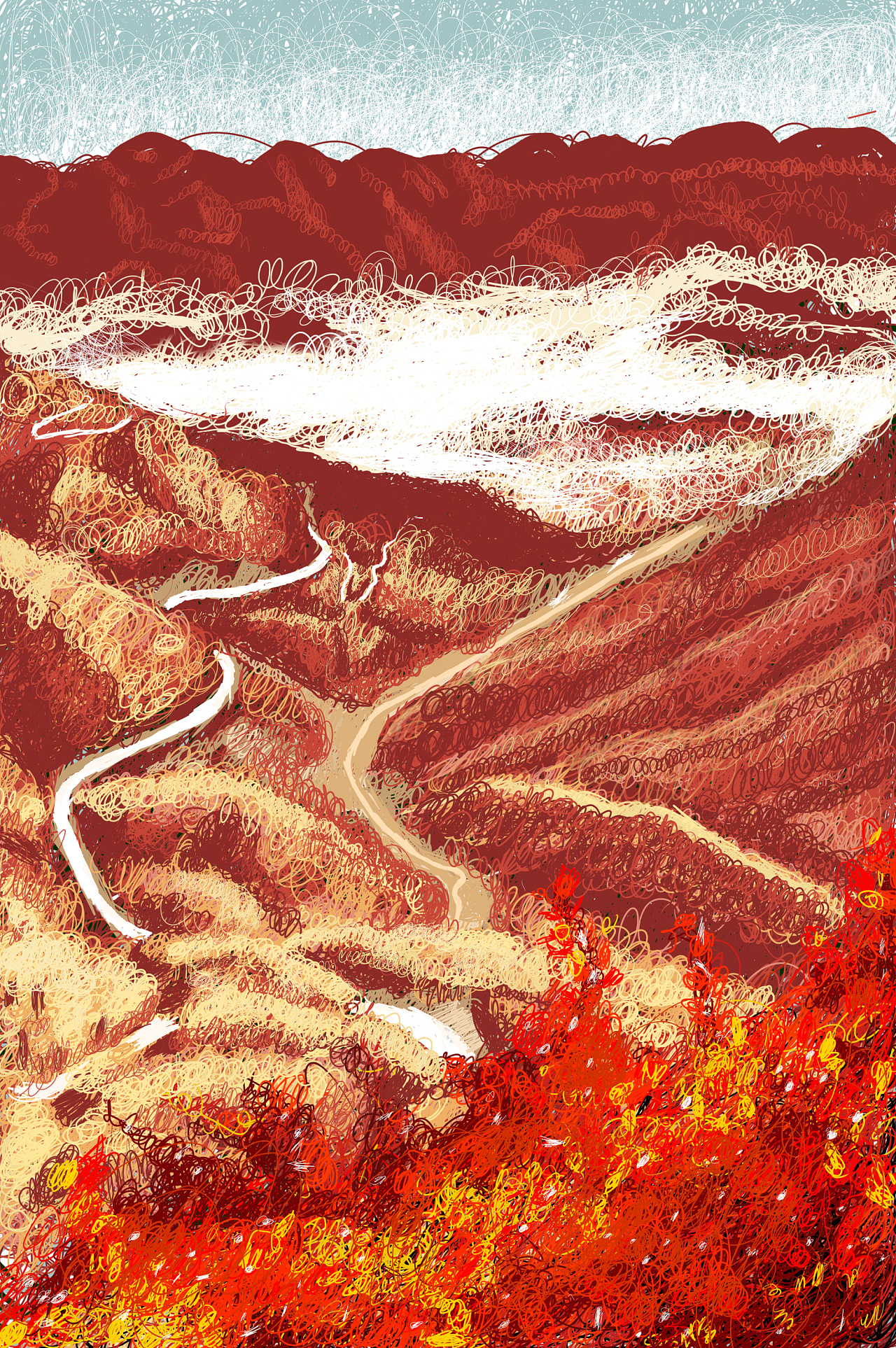并自己尝试着画了一副原创——六盘山(倒数第二个)
