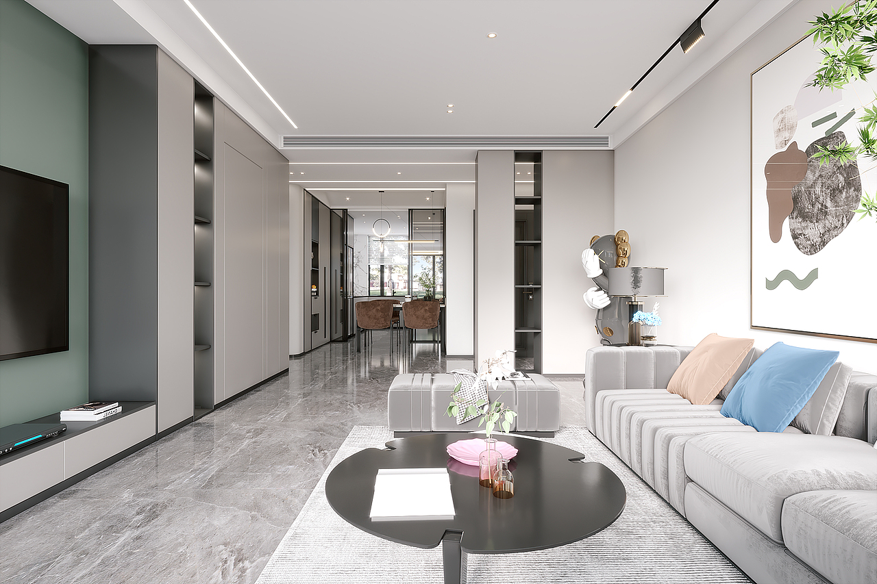 现代风格设计,无主灯设计,磁吸灯线性灯光设计