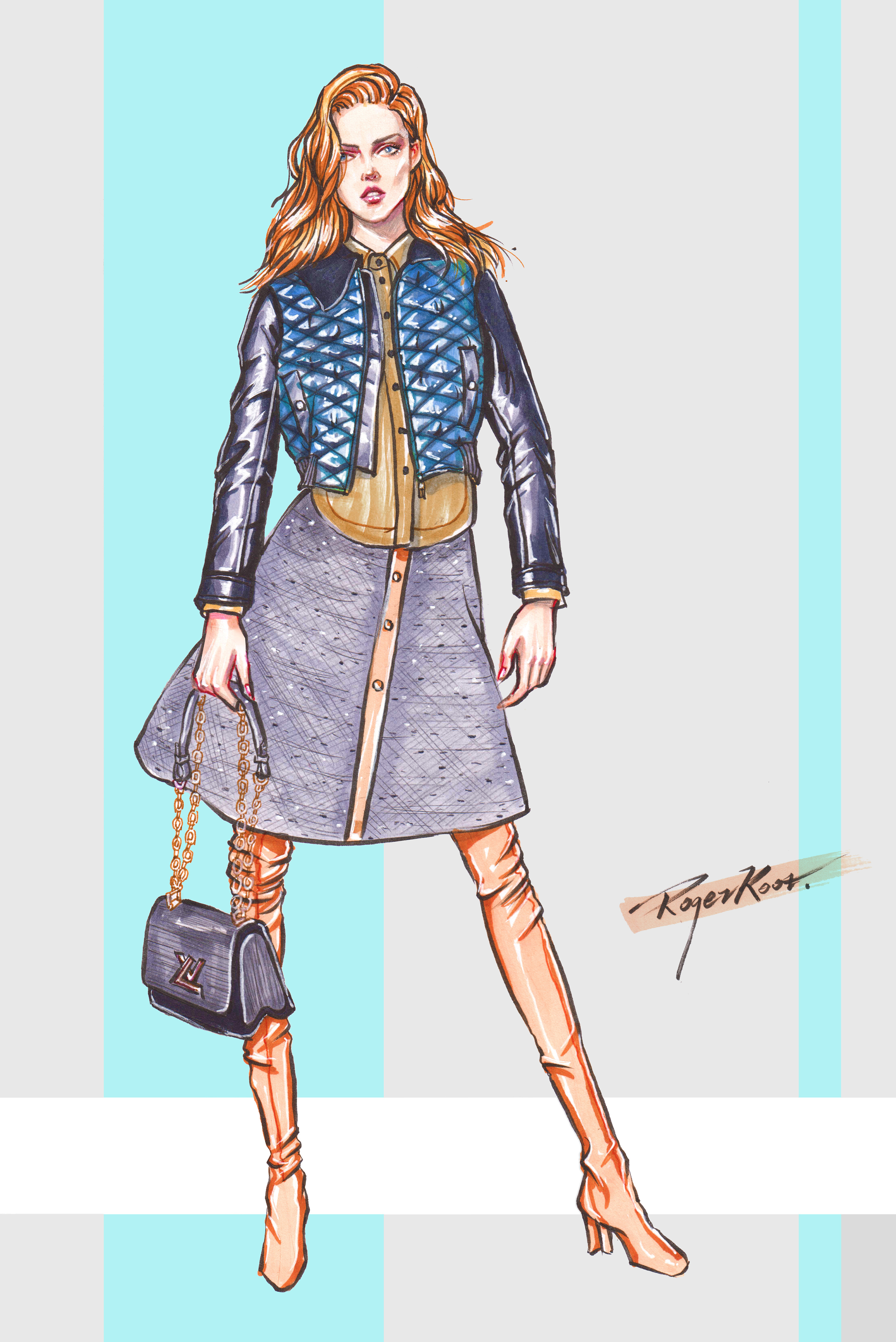 时装画分解步骤 衍缝皮衣