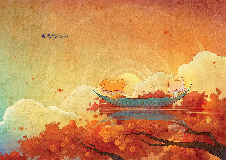 一猫一狗之《月与莲》（图ZMTIzOTM3NzI=） - 绘本 - 站酷设计师油一一原创素材 - 站酷ZCOOL