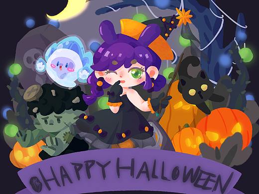 扁平风万圣节大场景