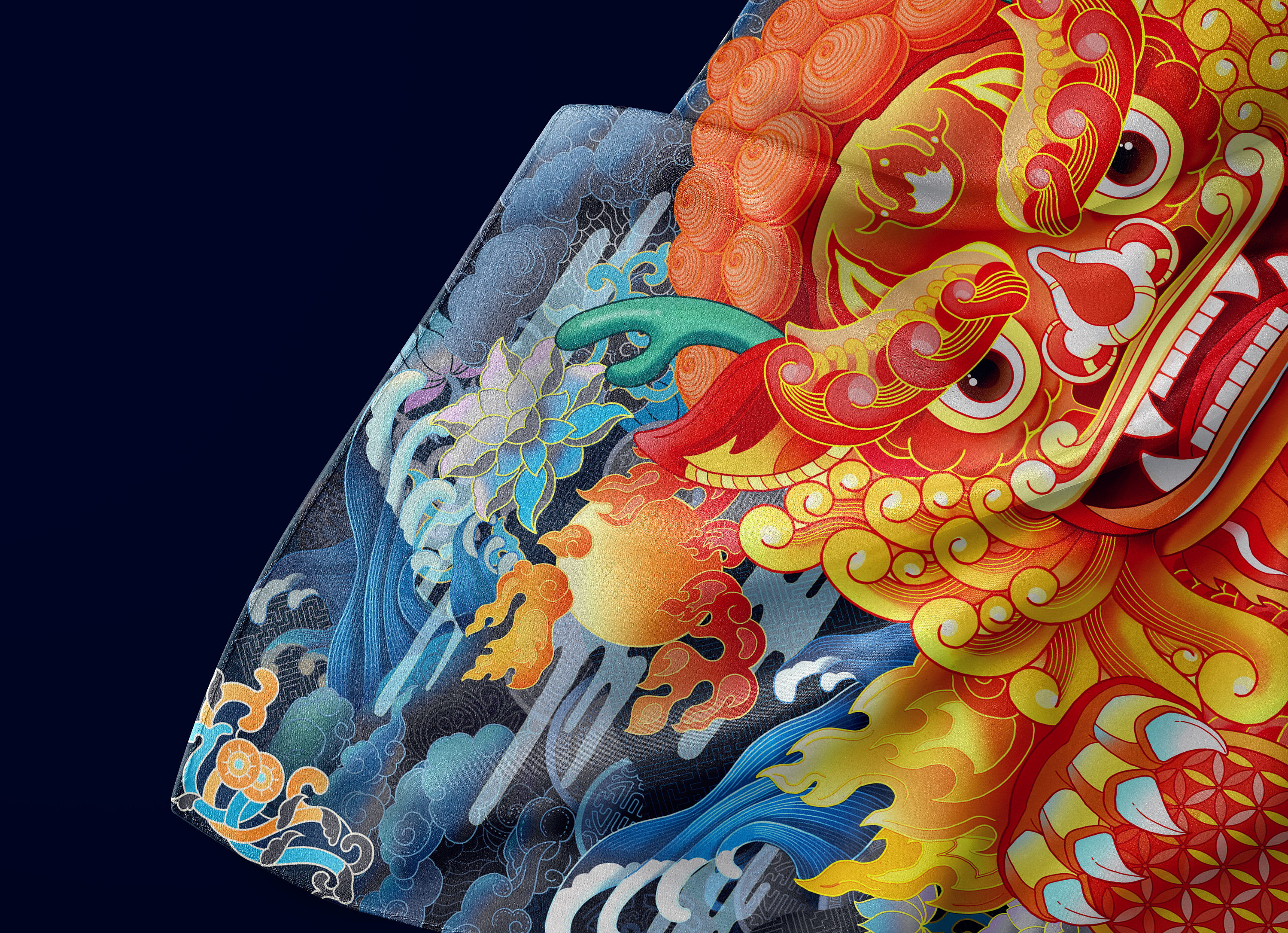 以"狻猊"为核心视觉元素的国潮主视觉画面