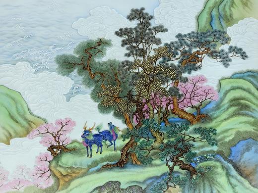 《寿意图册之麒麟献瑞》瓷板画