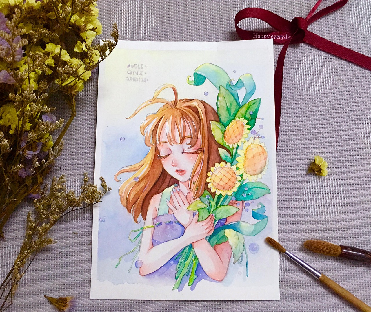 少女水彩插画（图ZMTM0ODMwNDk2） - 创作习作 - 站酷设计师雪梨ONI原创素材 - 站酷ZCOOL