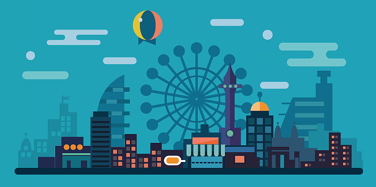 AI城市建筑风景扁平插画