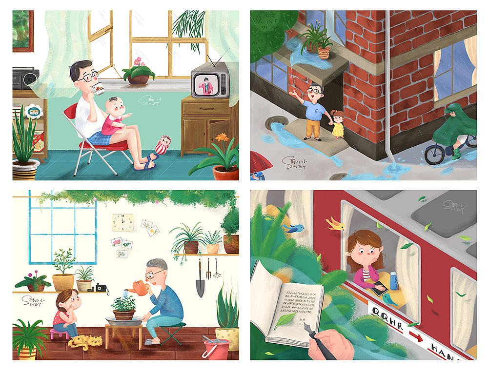第一个系列 br>(接触插画以来,一直想画童年记忆,于是画了这四张与