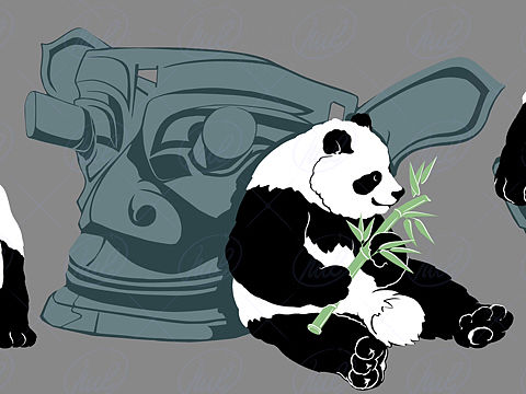 三星堆青铜像与大熊猫的结合