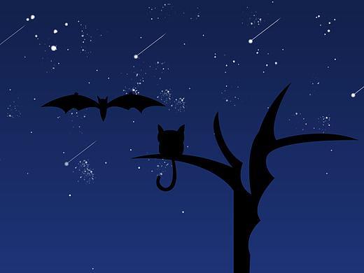 夜空下 猫与蝙蝠