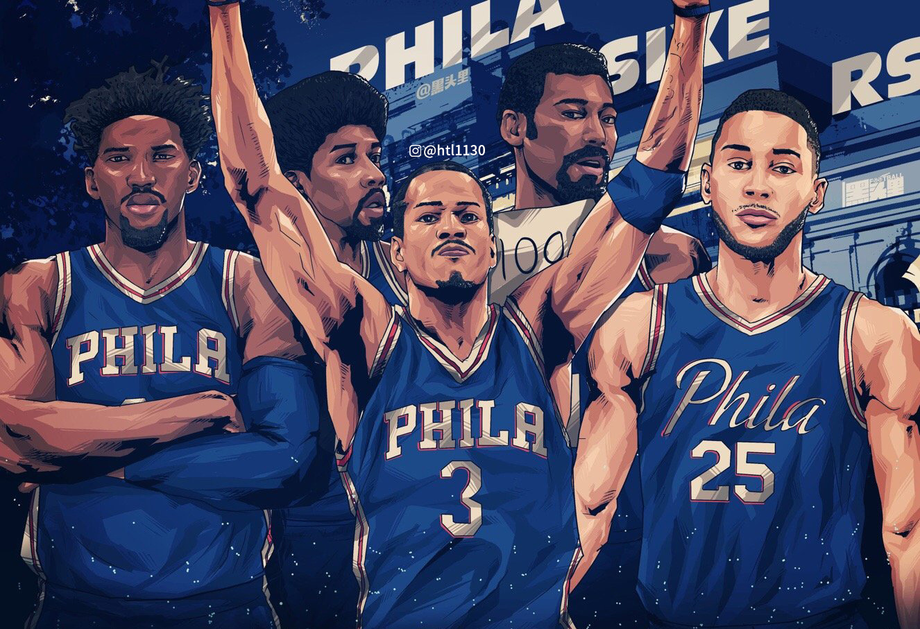 nba插画——费城76人队五人组