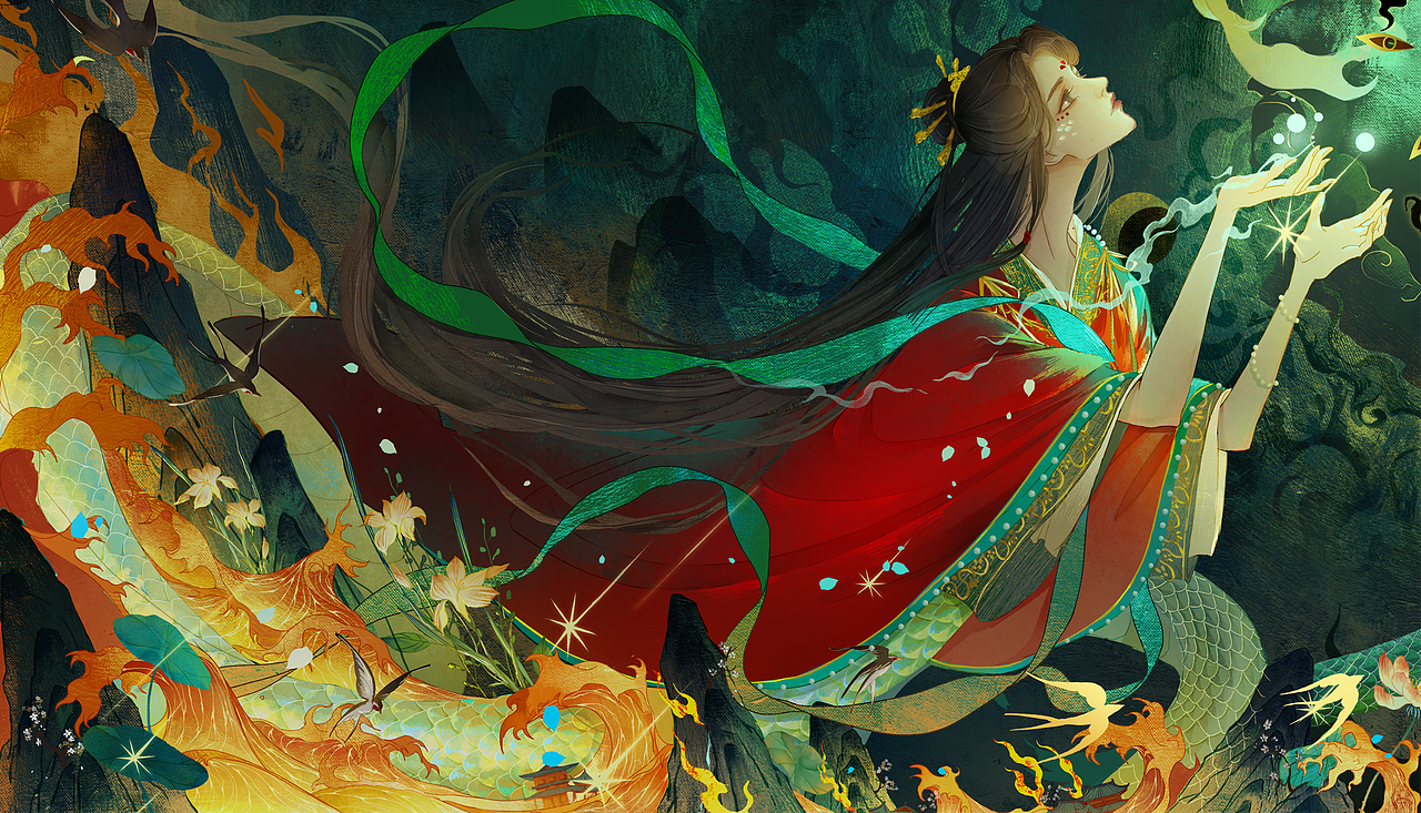 山海经神女系列二《女娲补天》（图ZMzc0MDYwOTMy） - 商业插画 - 站酷设计师观火OL原创素材 - 站酷ZCOOL