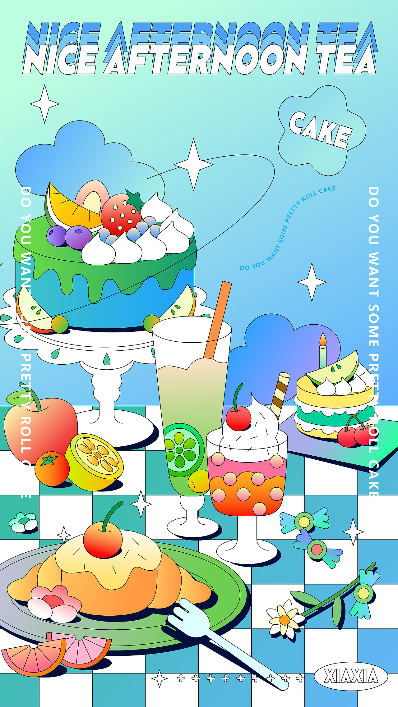 孟菲斯風格-下午茶海報設計（圖ZMjY1MjMzNDky） - 海報 - 站酷設計師啵趾汽水07原創(chuàng)素材 - 站酷ZCOOL