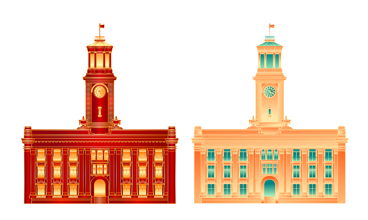 湖北武汉山东济南北京城市地标建筑矢量插画