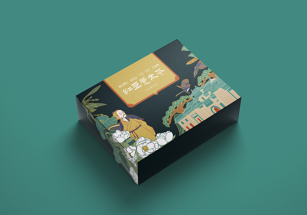 红豆薏米茶包装插画设计