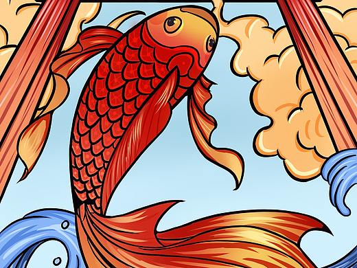 听课练习的国潮插画