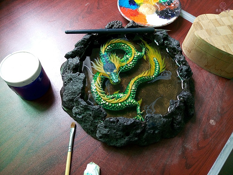 金斑青龙火山天池3d树脂画