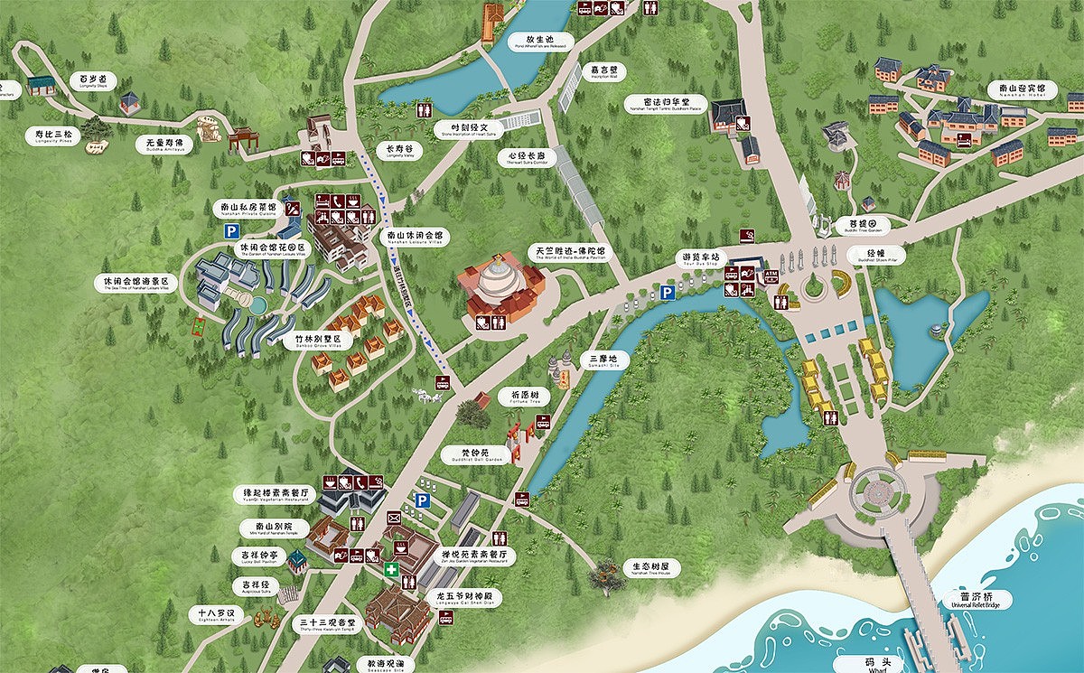 手绘地图.南山景区手绘地图 .5A级景区卡通地图
