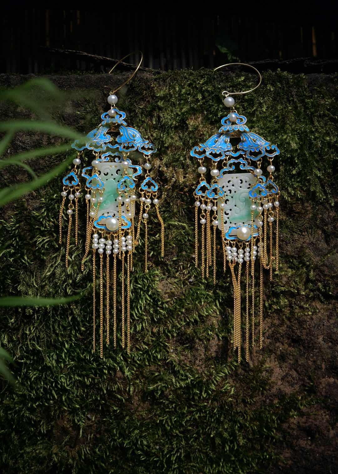 耳饰系列　　古物新饰　中式奢侈品　点翠首饰设计样品