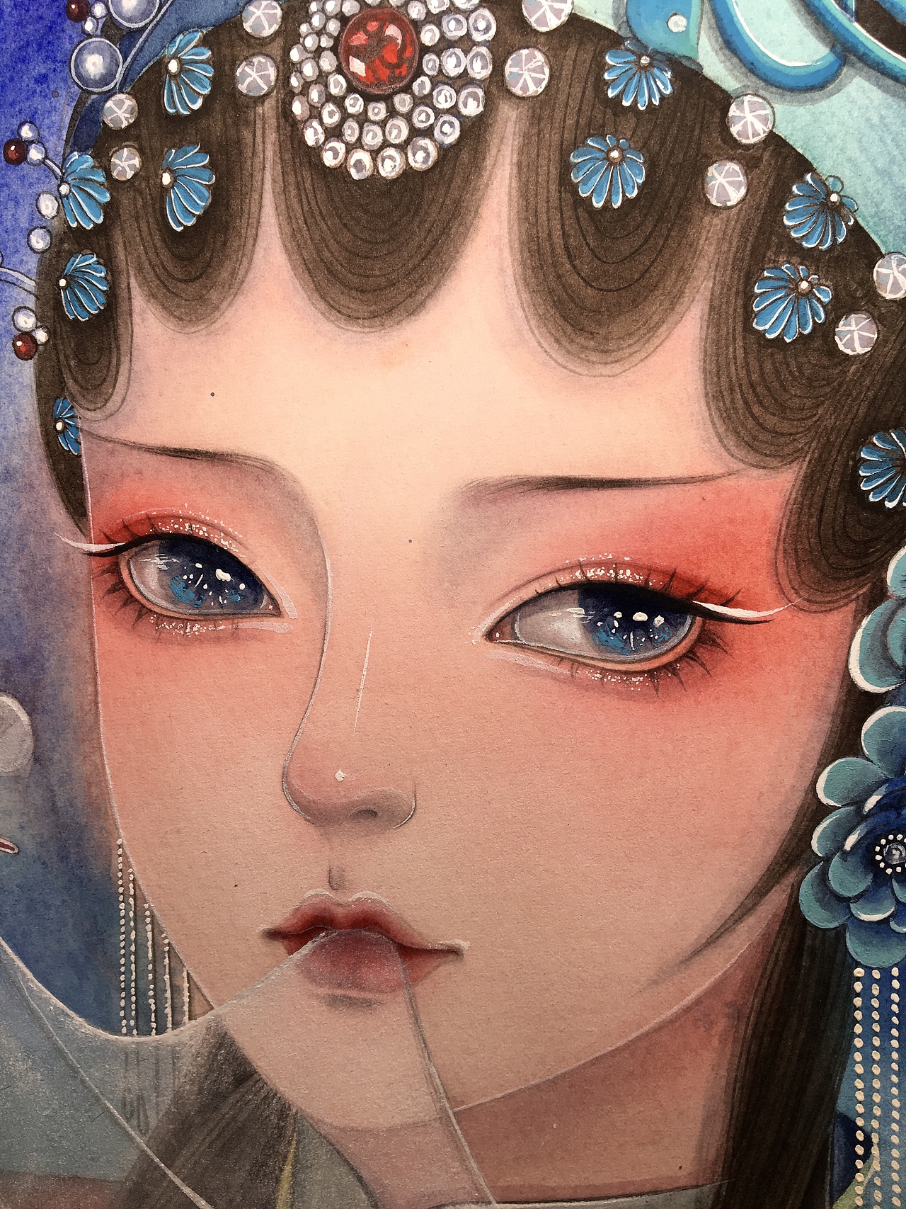 原创水彩插画戏曲美女