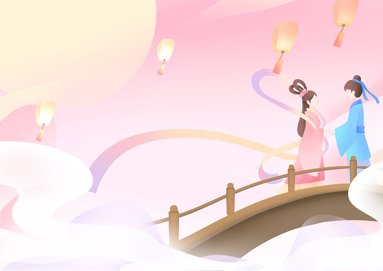 七夕原创扁平风插画