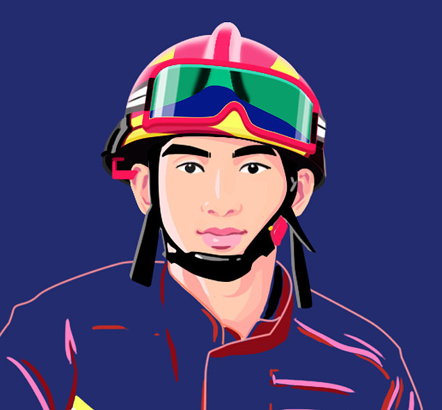 消防员小哥哥人像手绘