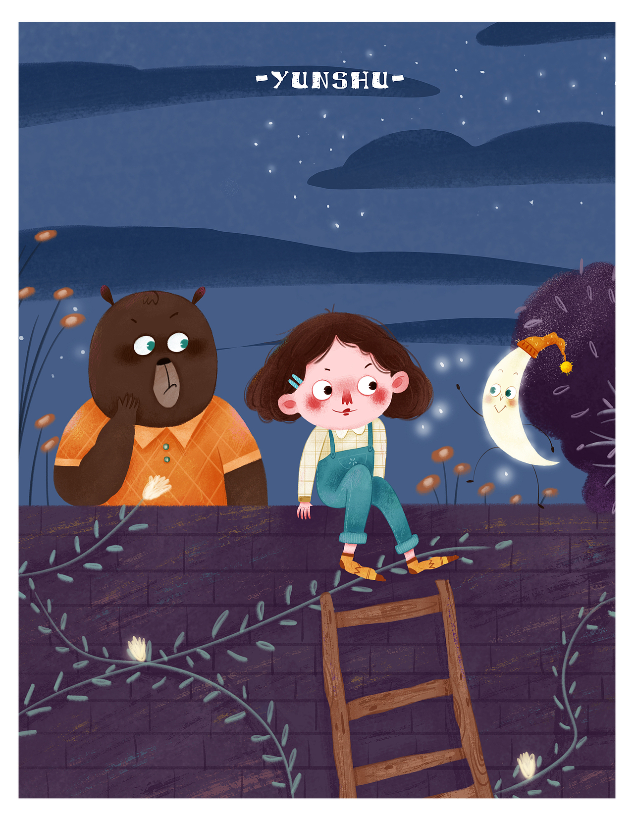 月亮不睡我不睡（图ZMjE4OTYwNTMy） - 儿童插画 - 站酷设计师允书同学原创素材 - 站酷ZCOOL