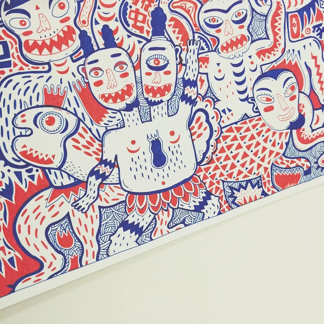 红蓝（图ZMzUzMDY3NDA=） - 新锐潮流插画 - 站酷设计师疯三FENGSAN原创素材 - 站酷ZCOOL