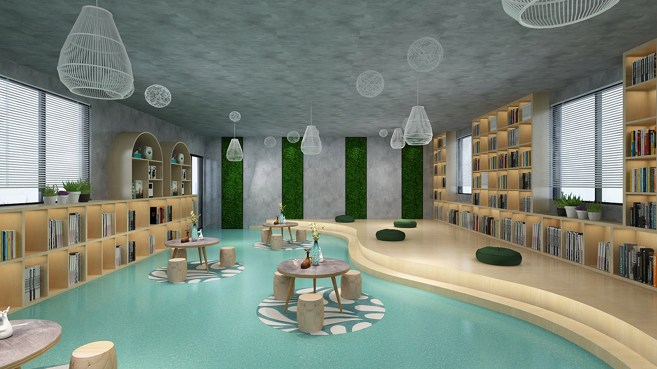 ins风图书馆布置设计3d效果图