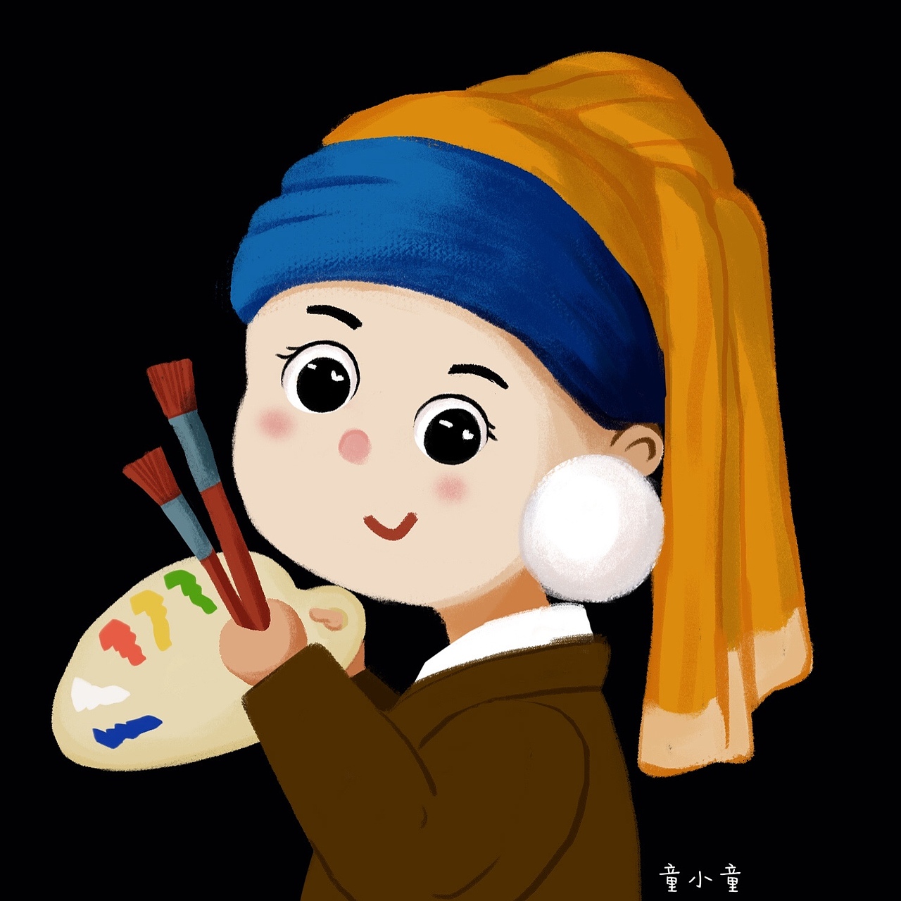 带珍珠耳环的小女孩头像