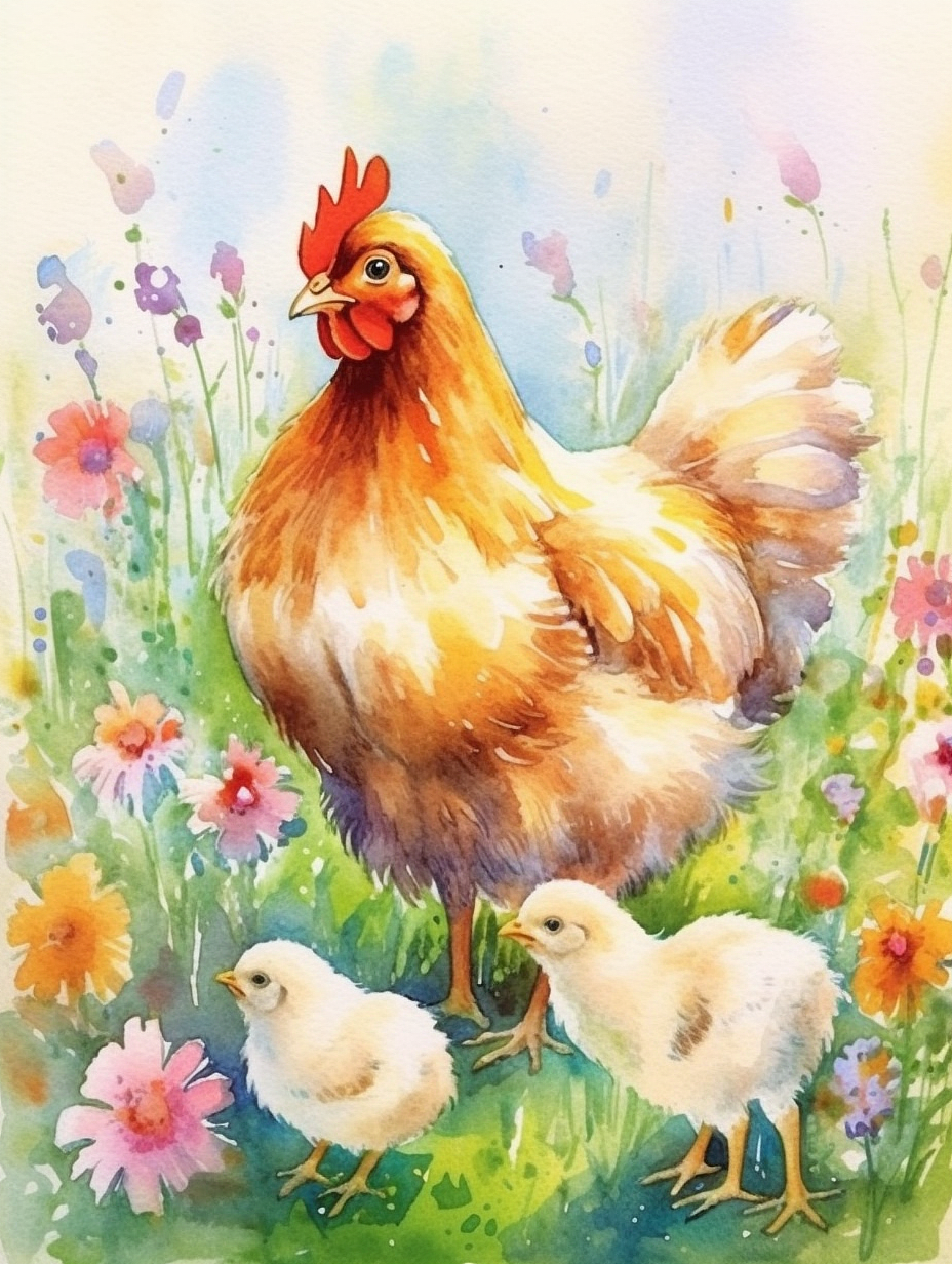 儿童绘本插画-母鸡和小鸡