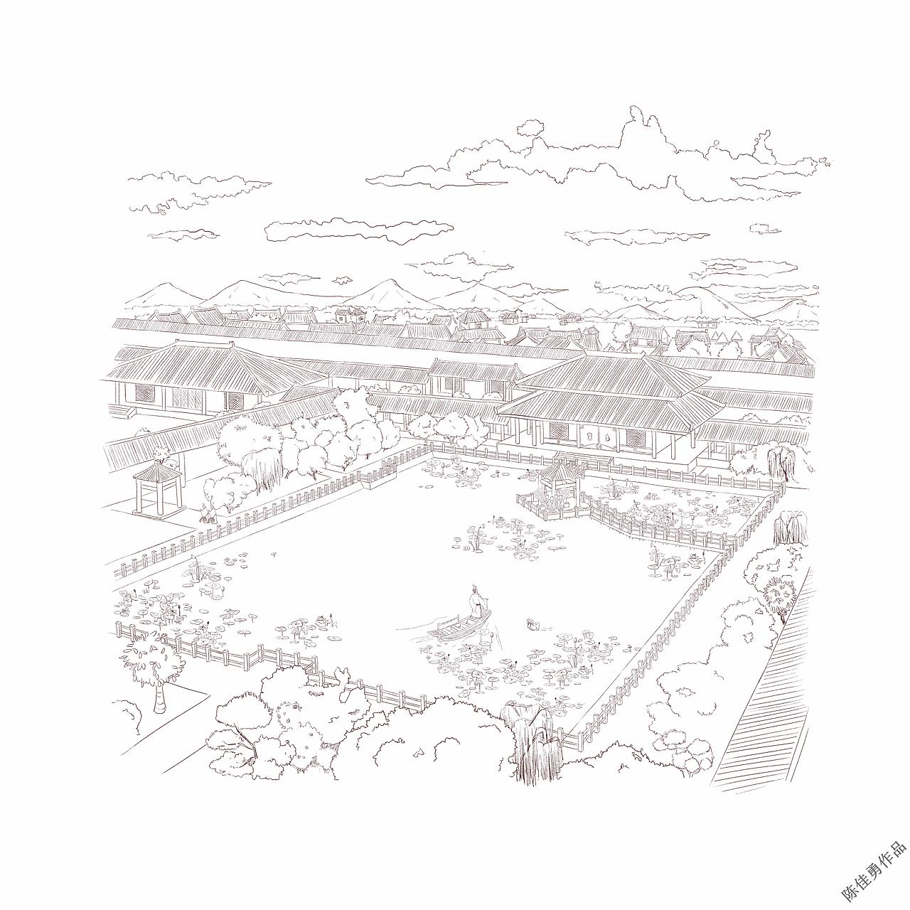 南越王遗址线稿设计（图ZMTg1MTAwMjMy） - 商业插画 - 站酷设计师一点忧愁原创素材 - 站酷ZCOOL