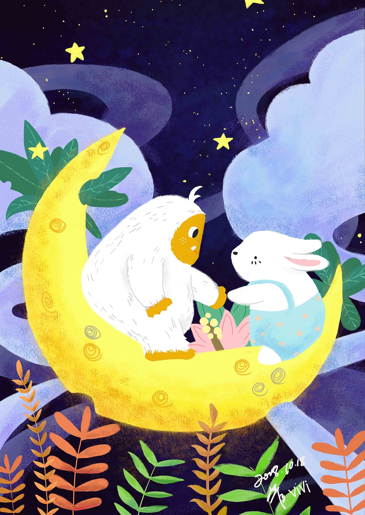 习作-中秋插画练习（图ZMTMyMDQ4NjA0） - 绘本 - 站酷设计师gw88715原创素材 - 站酷ZCOOL