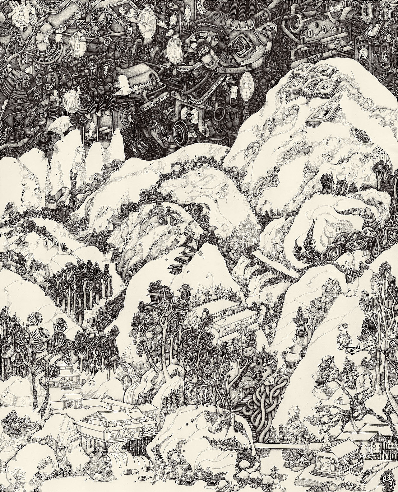 雪霁夜行图 130x160cm 布面 墨 有展览信息～李晴（图ZMzA2NDU1NDQ=） - 绘画 - 站酷设计师李晴_jee原创素材 - 站酷ZCOOL