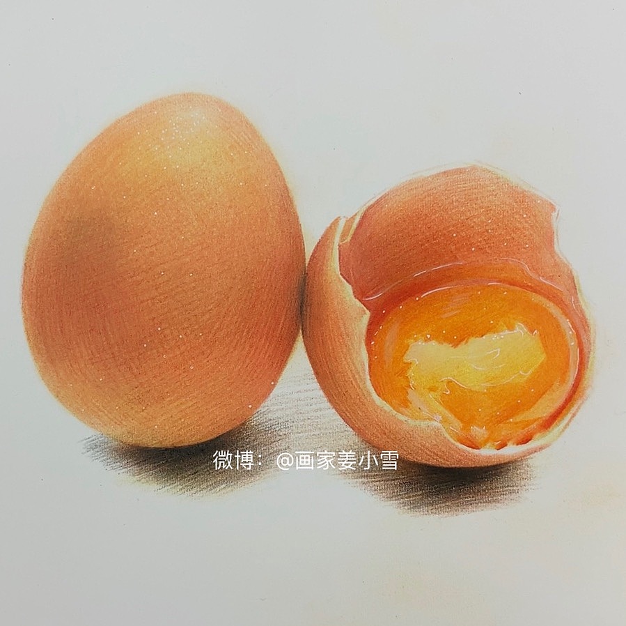 彩铅画一组鸡蛋壳和鸡蛋黄的示范全过程