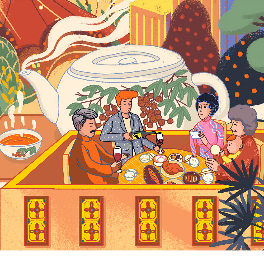 特赞x广州年夜饭x天猫国际海外年夜饭海报系列（图ZMTA1MDg0NjQ4） - 商业插画 - 站酷设计师吉里原创素材 - 站酷ZCOOL