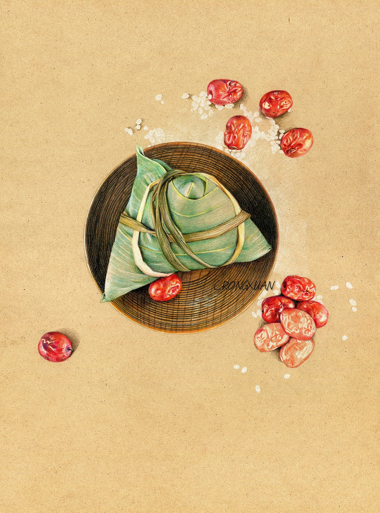 【溶萱手绘——端午节】传统红枣粽子