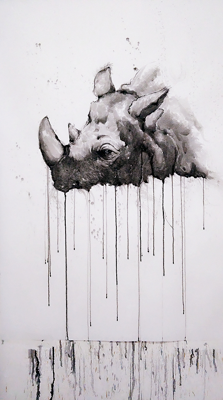 《犀牛》水墨水彩结合.