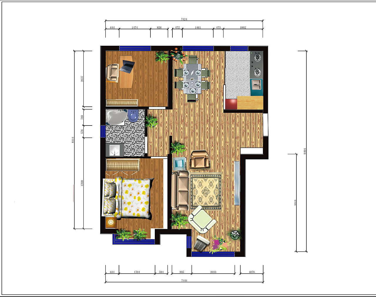 诚筑说室内设计学员作品——ps室内彩平图