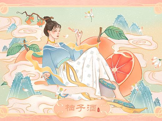 花果酒包装插画