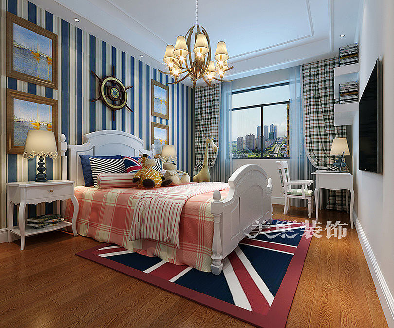 康桥悦城装修效果图160平四室两厅美式乡村设计方案---儿童房