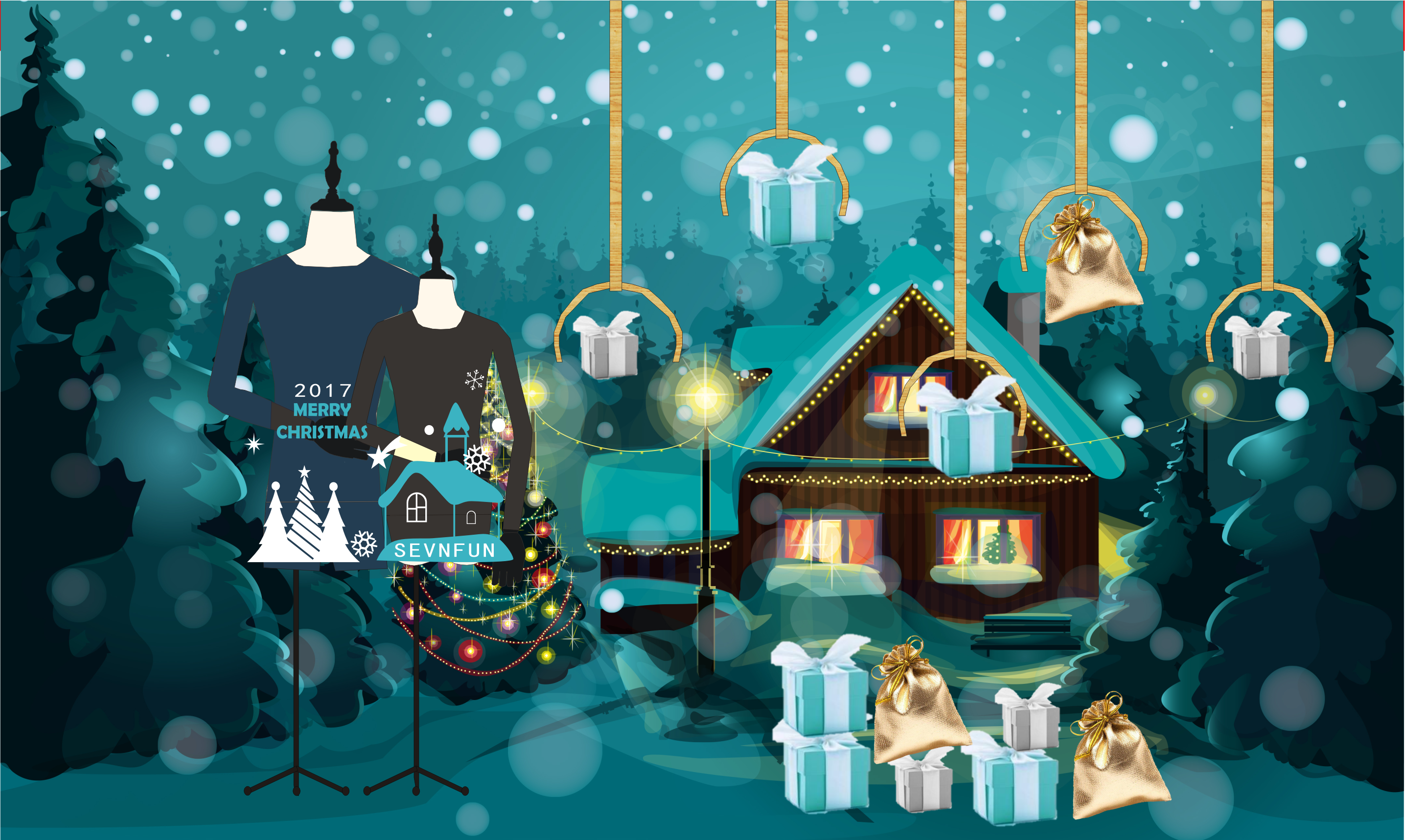 圣诞节商场橱窗装扮夜景高清图片下载-正版图片500202053-摄图网