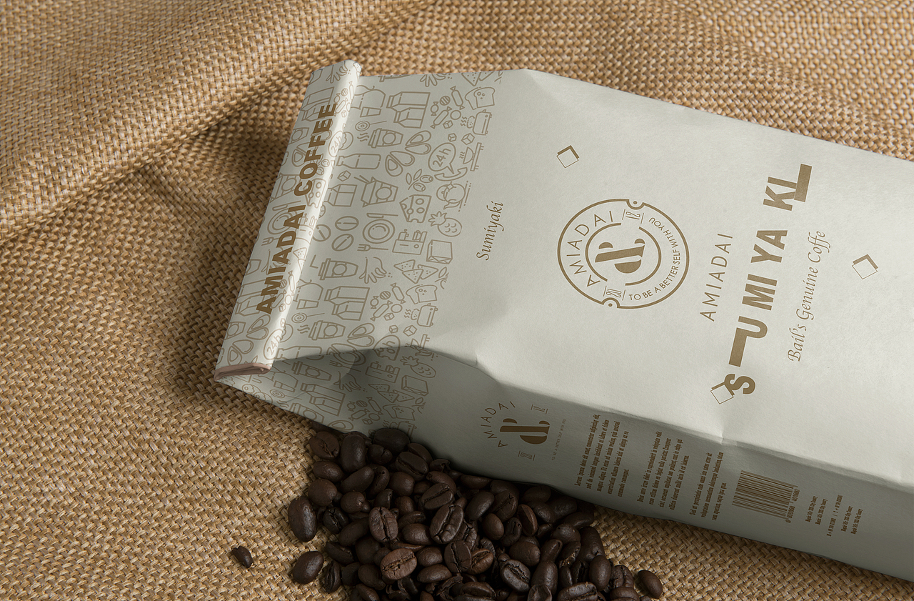 Sumiyaki 咖啡豆包装
Sumiyaki(炭烧):一种口感,几乎无酸,强烈的焦 苦和甘醇,口味是比较强烈的。 选用单一颜色区别炭烧咖啡与其他咖啡双重口感的不同。