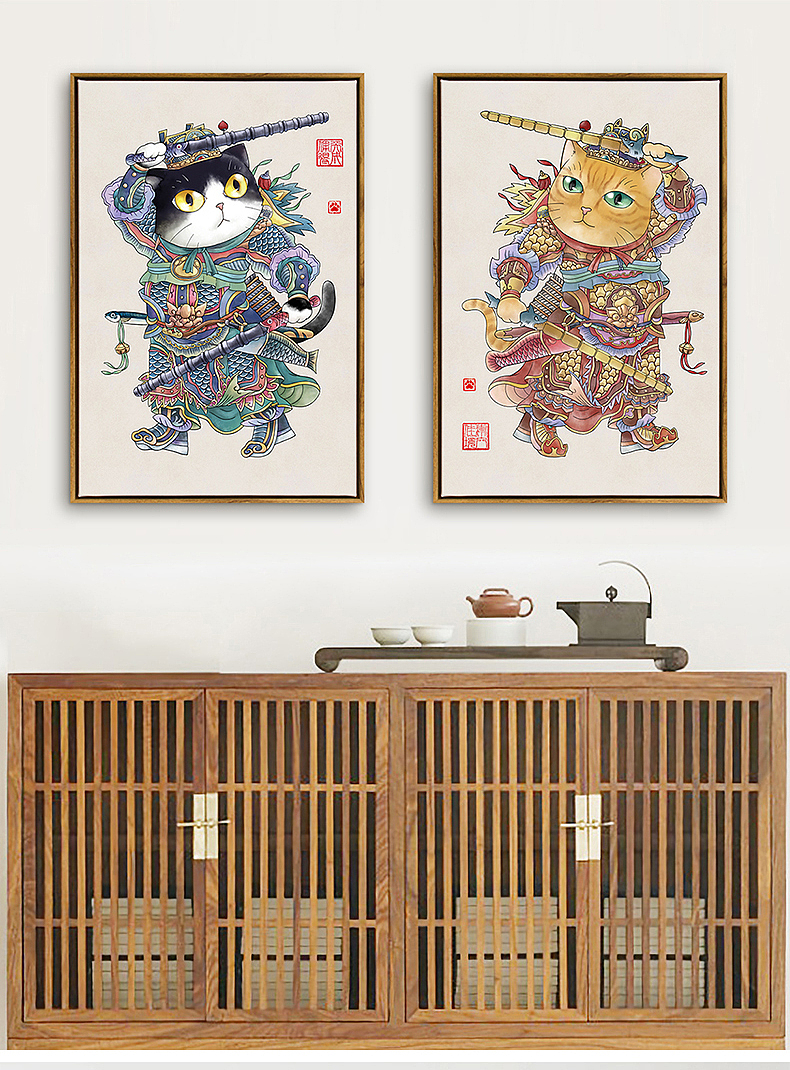 风俗年画之猫咪门神(警长尉迟敬喵和橘喵叔宝)