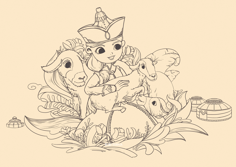 蒙古族姑娘（图ZMjgxNzIwNDQw） - 商业插画 - 站酷设计师新翼原创素材 - 站酷ZCOOL