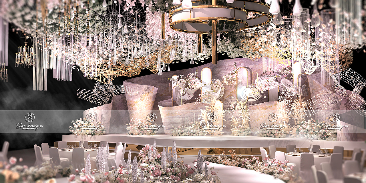 SurDesign粉色系婚礼宴会3D效果图
