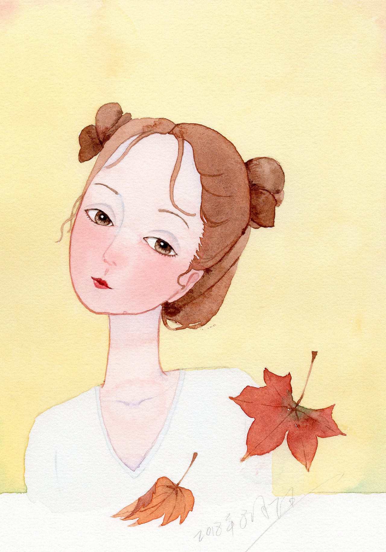 发一组今年画的少女水彩画