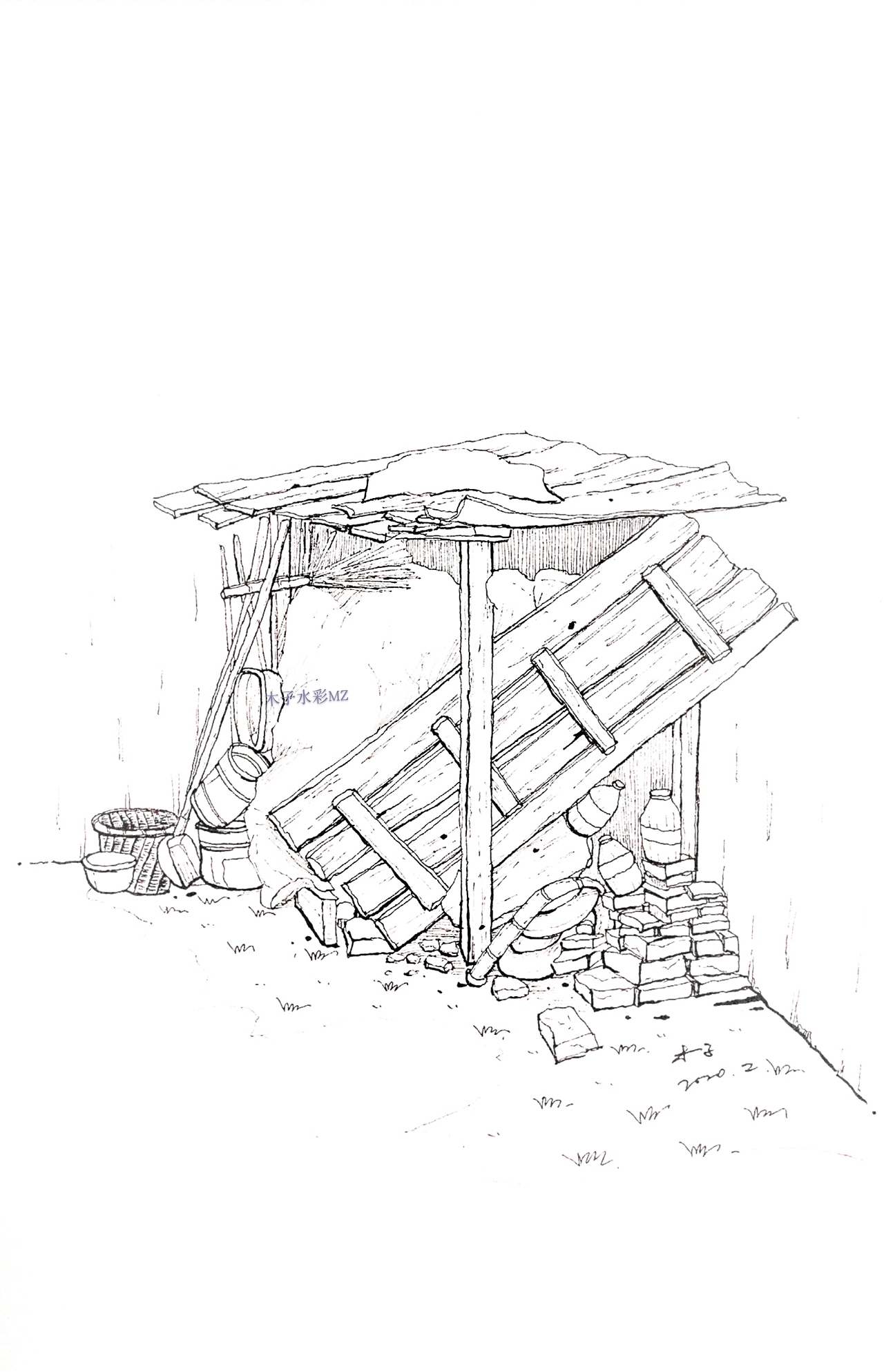 钢笔淡彩角落|纯艺术|绘画|木笙婳_原创作品-站酷zcool