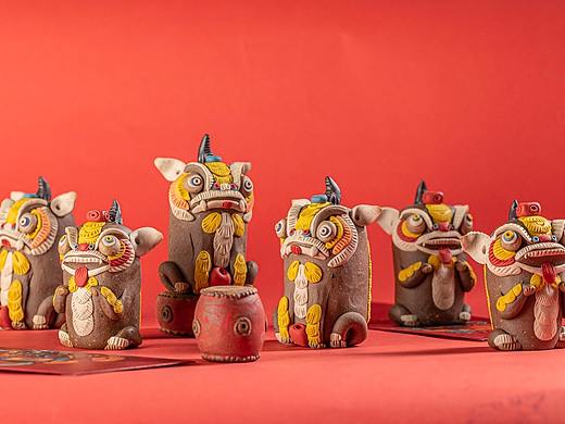器十二 原创手工陶瓷醒狮茶宠香插摆件