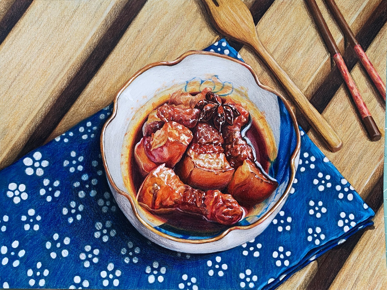 彩铅手绘一碗红烧肉