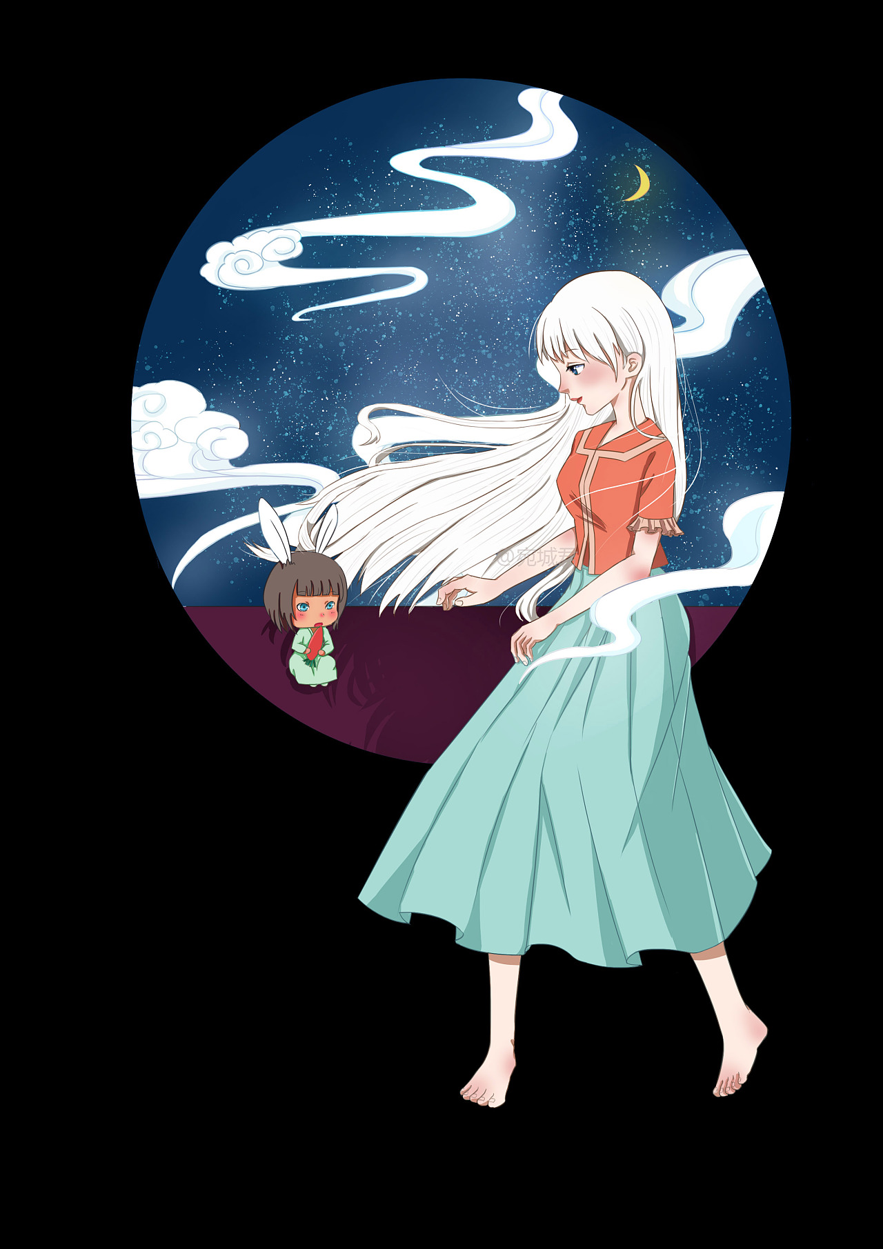 圆形构图训练萌妹与兔子先生