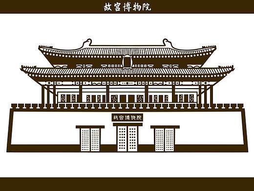 手绘黑白装饰线稿风故宫博物院